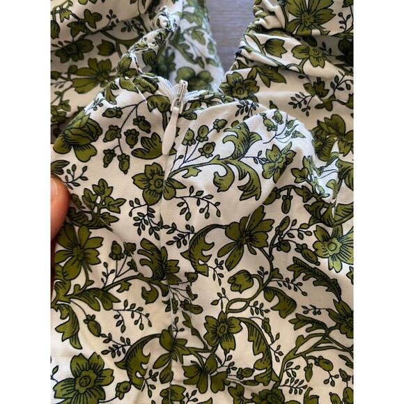 o.p.t Didi Dress Green Floral Puff Sleeve Mini Velvet Bow Size S (Zipper Issue) - Picture 8 of 15